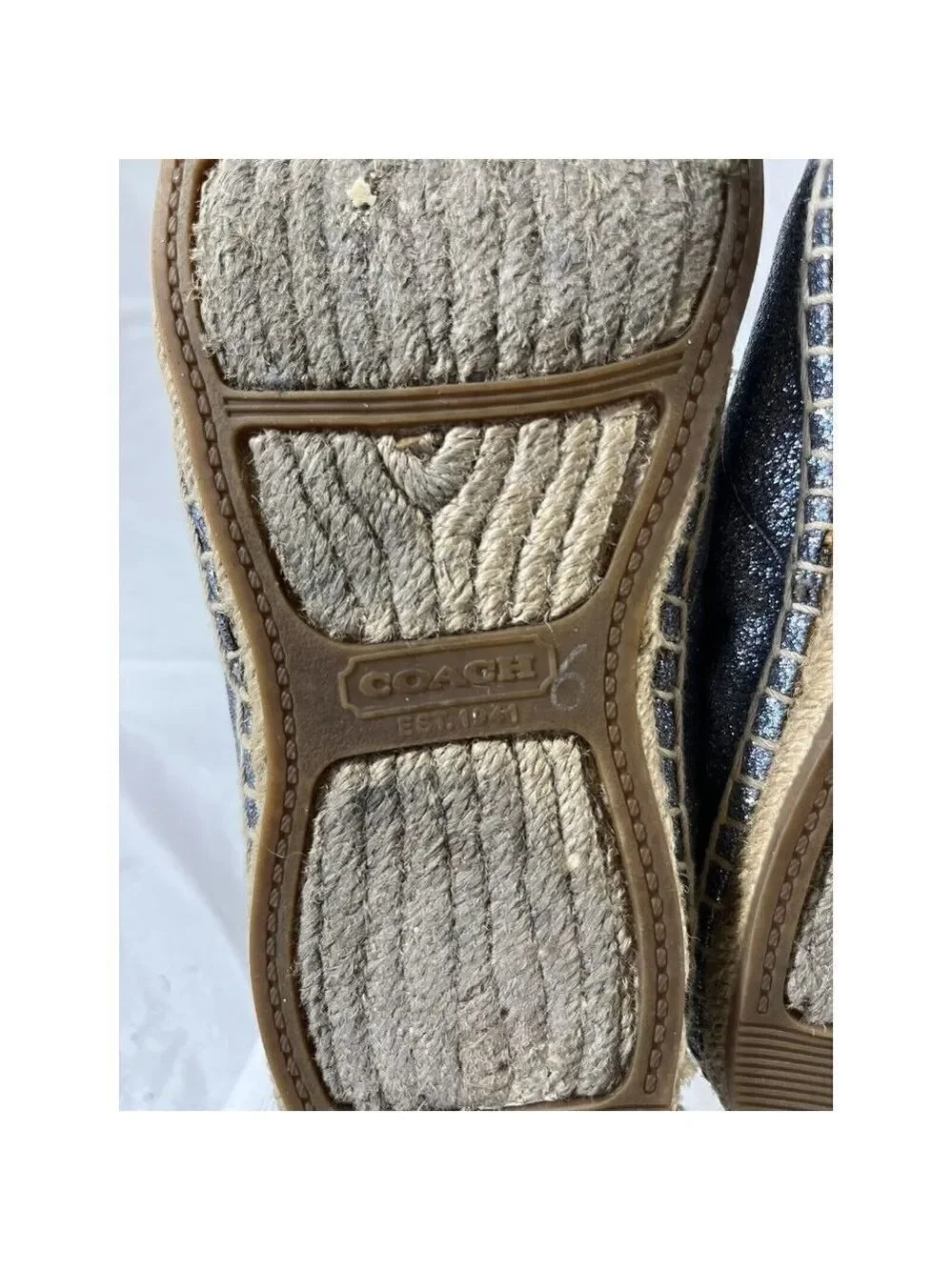 COACH Ramira Blue  Glitter Jute Lace Up Sneakers Women’s 6 B Casual Flats Shoes